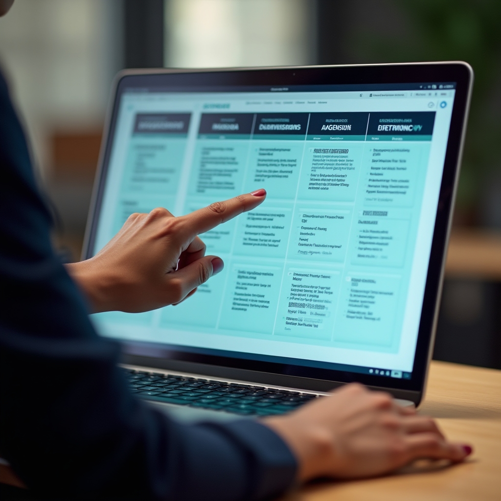 Close-up of an agenda template shown on a laptop screen during a workshop
