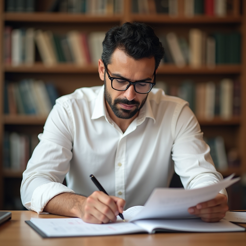 Team leader reviewing a printed meeting audit worksheet at a desk